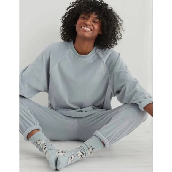 Aerie Real Womens Obsessed Velour Jogger XXL Light Blue Loungewear Pastel Cozy - Picture 1 of 8